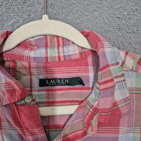 Lauren Ralph Lauren Women's Pink Plaid Button Up Shorts Cotton Pj Set Large - Picture 2 of 8